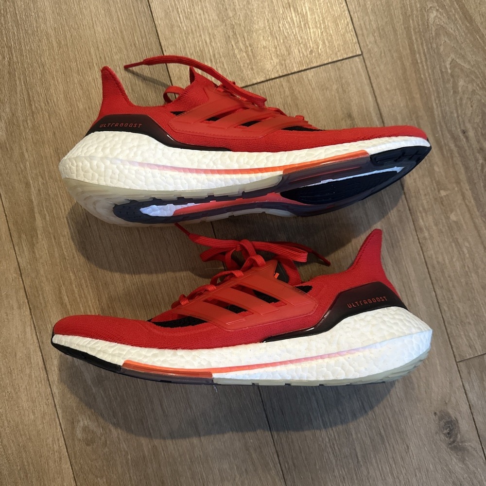 Adidas Ultraboost 21 Men's Sz 11.5 Running Sneakers FY0387 Vivid Red Solar Black - Picture 2 of 10